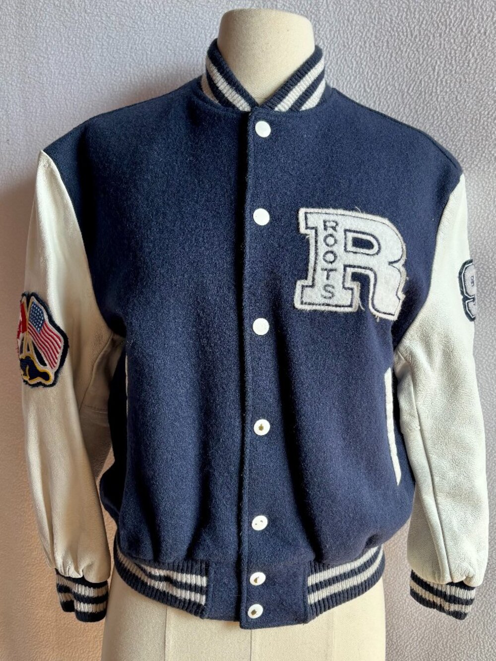 1990s Roots Canada Leather & Wool Letterman's Jacket - Picture 1 of 12